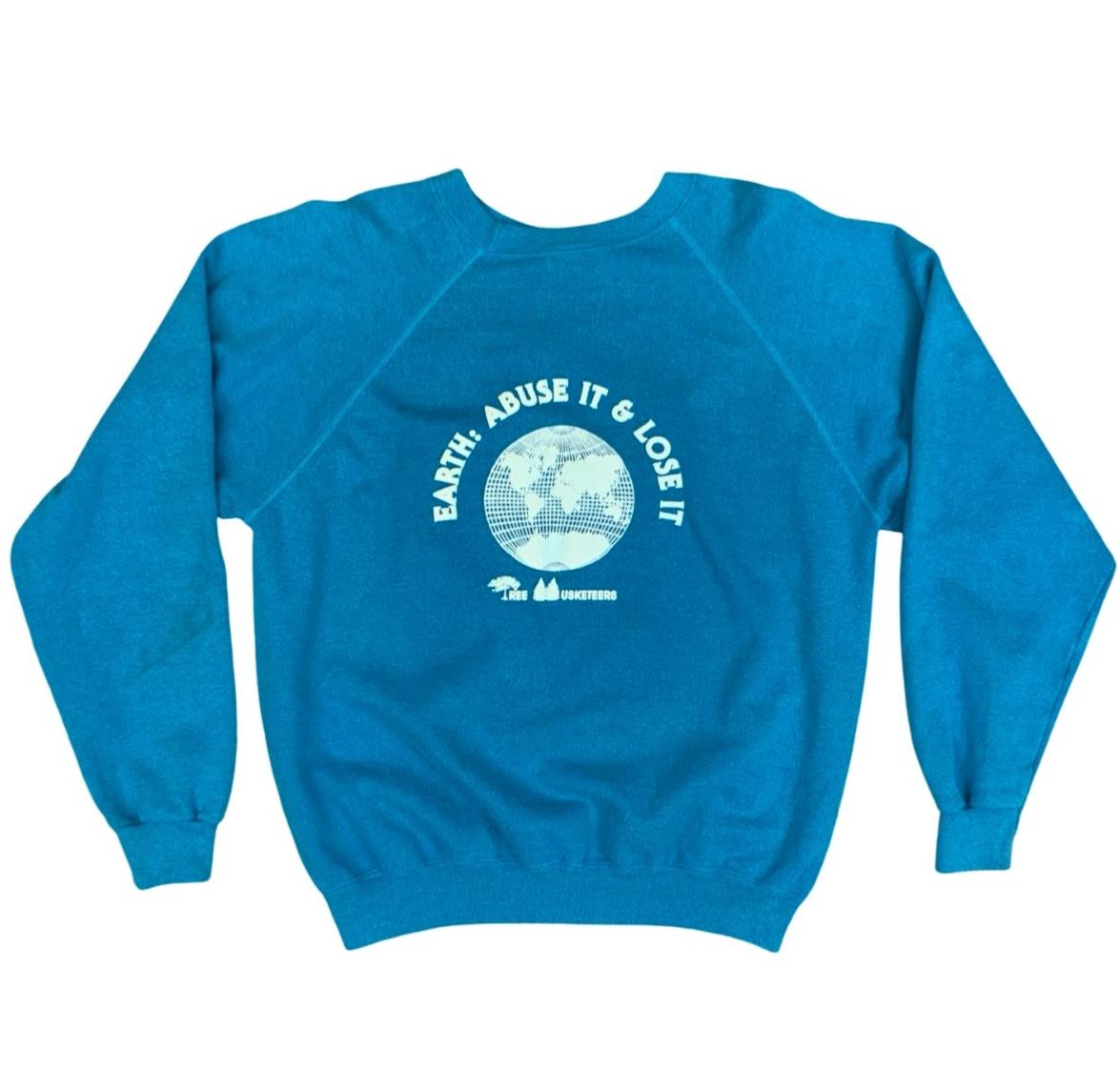 Vtg 90s Blue USA Hanes 50/50 Earth: Abuse It Or Lose It Back Print Sweatshirt L