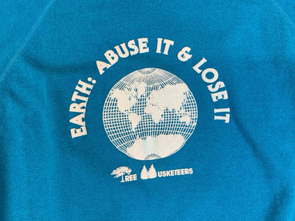 Vtg 90s Blue USA Hanes 50/50 Earth: Abuse It Or Lose It Back Print Sweatshirt L