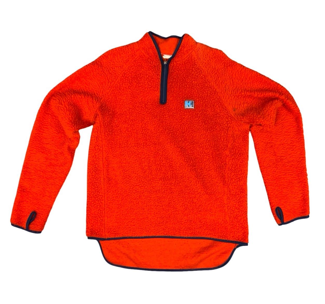 Vtg 90s Orange Helly Hansen Thick Fleece 1/4 Zip Smock Pullover Thumb Holes M