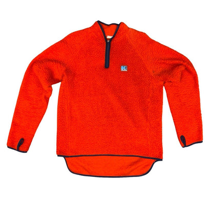 Vtg 90s Orange Helly Hansen Thick Fleece 1/4 Zip Smock Pullover Thumb Holes M