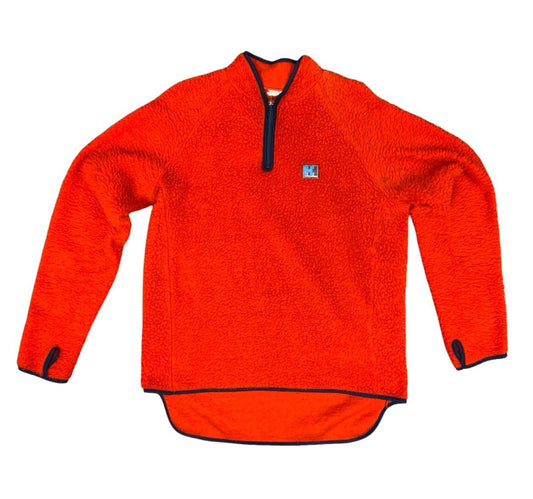 Vtg 90s Orange Helly Hansen Thick Fleece 1/4 Zip Smock Pullover Thumb Holes M