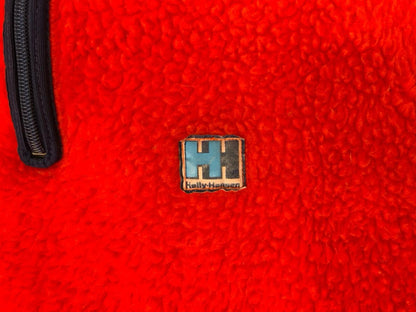Vtg 90s Orange Helly Hansen Thick Fleece 1/4 Zip Smock Pullover Thumb Holes M