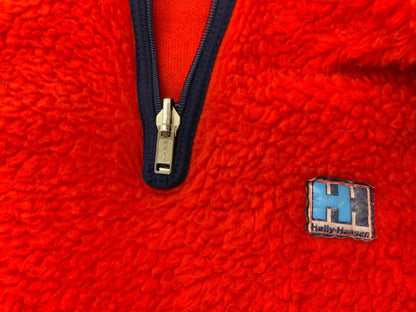 Vtg 90s Orange Helly Hansen Thick Fleece 1/4 Zip Smock Pullover Thumb Holes M
