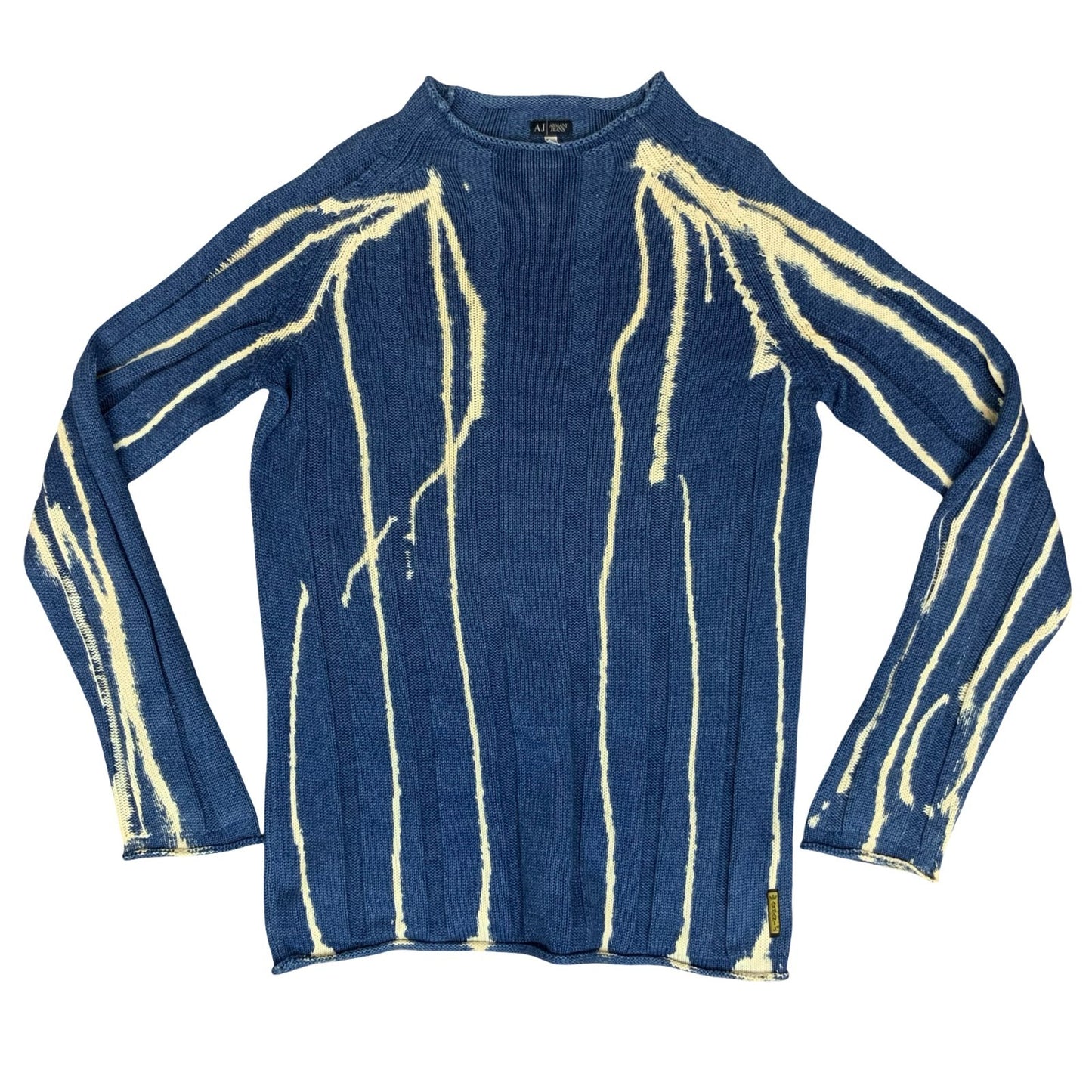 1990s 'Armani' RARE INDIGO Simin T Spa White Tie Dye Casual Pullover Sweater L