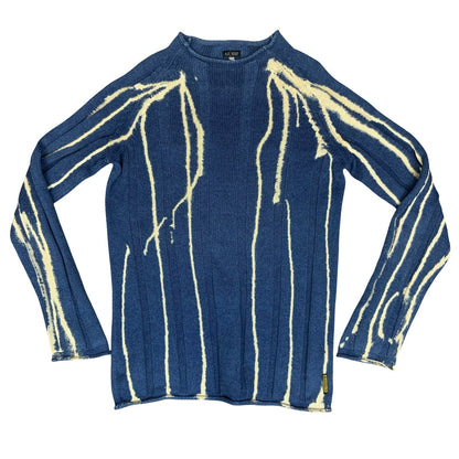 1990s 'Armani' RARE INDIGO Simin T Spa White Tie Dye Casual Pullover Sweater L