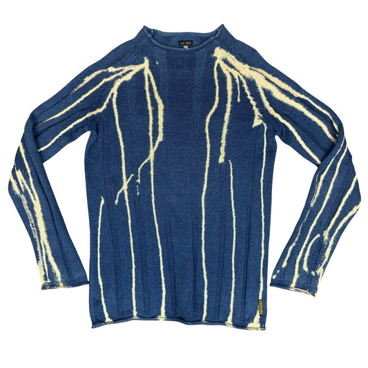 1990s 'Armani' RARE INDIGO Simin T Spa White Tie Dye Casual Pullover Sweater L