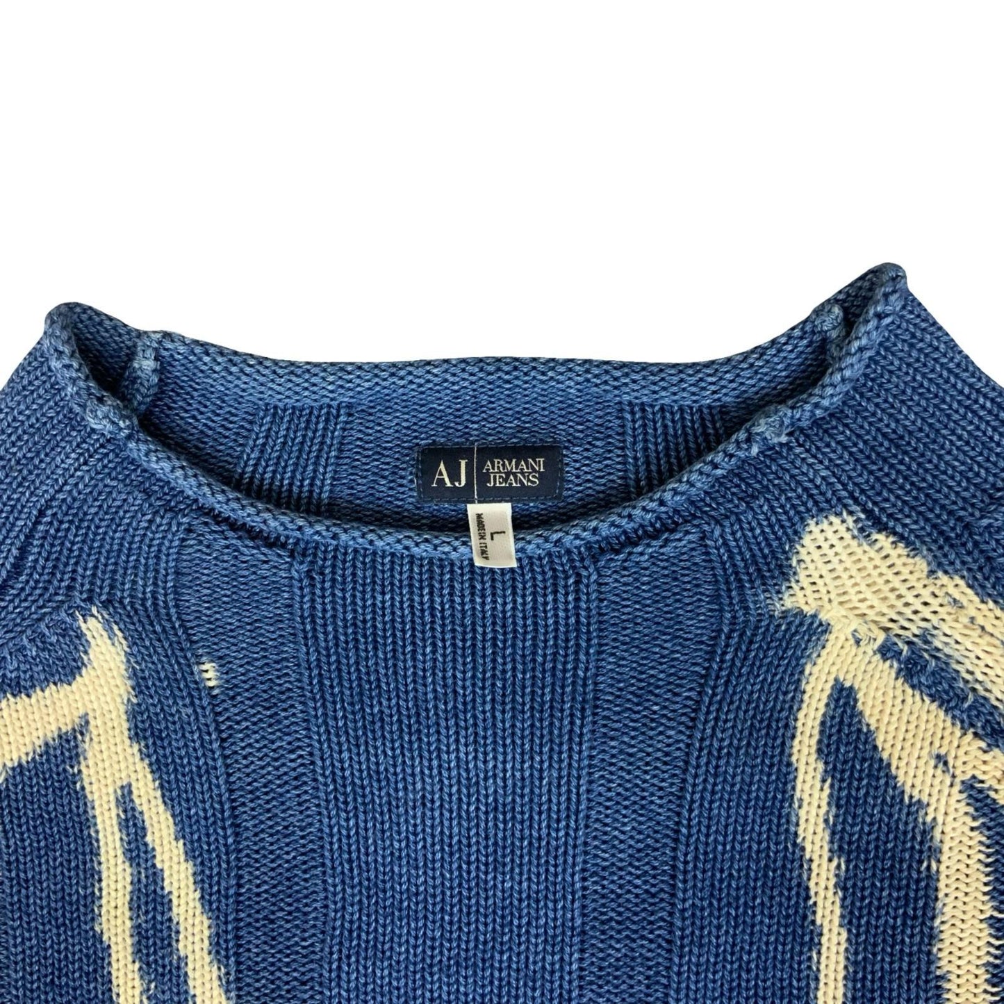 1990s 'Armani' RARE INDIGO Simin T Spa White Tie Dye Casual Pullover Sweater L