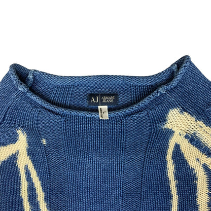 1990s 'Armani' RARE INDIGO Simin T Spa White Tie Dye Casual Pullover Sweater L