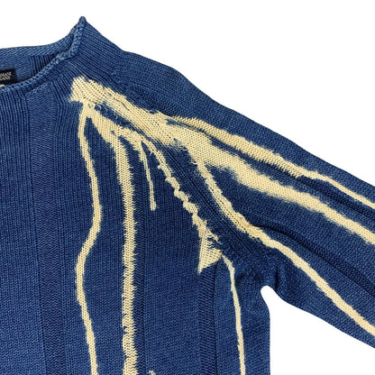 1990s 'Armani' RARE INDIGO Simin T Spa White Tie Dye Casual Pullover Sweater L
