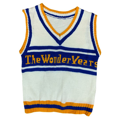 'The Wonder Years' TV Show Yellow Blue White Sleeveless Hand Knit Sweater Vest S