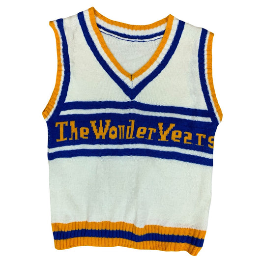 'The Wonder Years' TV Show Yellow Blue White Sleeveless Hand Knit Sweater Vest S