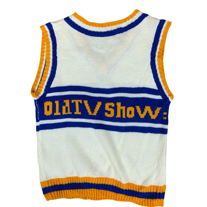 'The Wonder Years' TV Show Yellow Blue White Sleeveless Hand Knit Sweater Vest S
