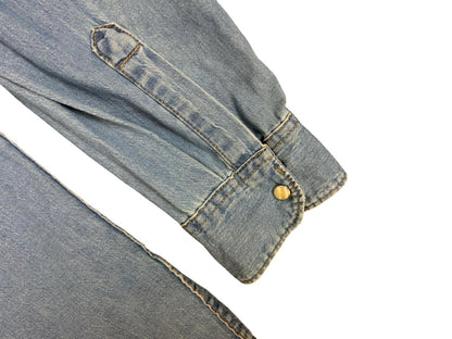 Vtg Wrangler Blue Denim Pearl Snap Western Yoked Cowboy Shirt XL 2XL