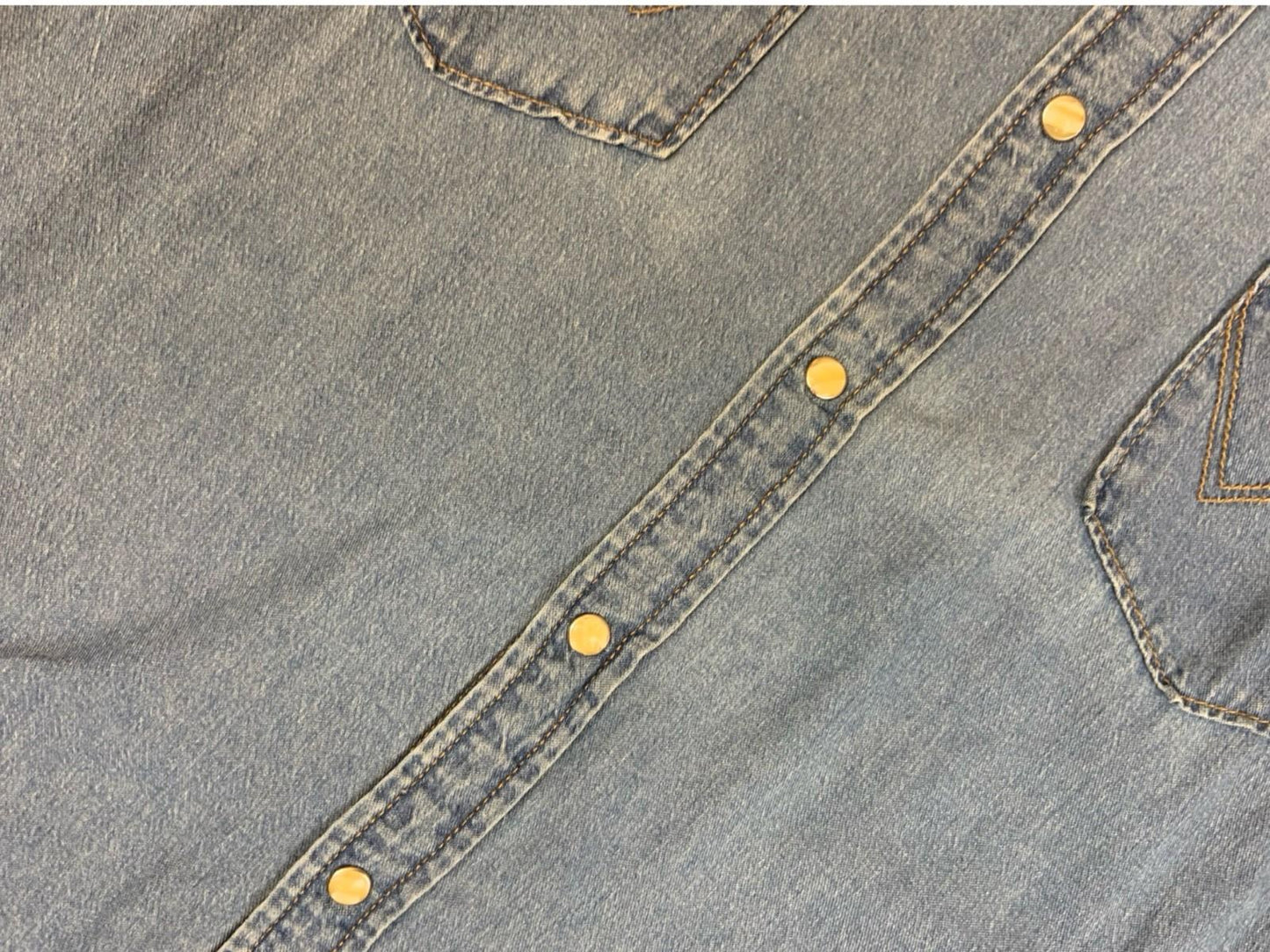 Vtg Wrangler Blue Denim Pearl Snap Western Yoked Cowboy Shirt XL 2XL