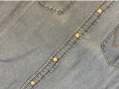 Vtg Wrangler Blue Denim Pearl Snap Western Yoked Cowboy Shirt XL 2XL