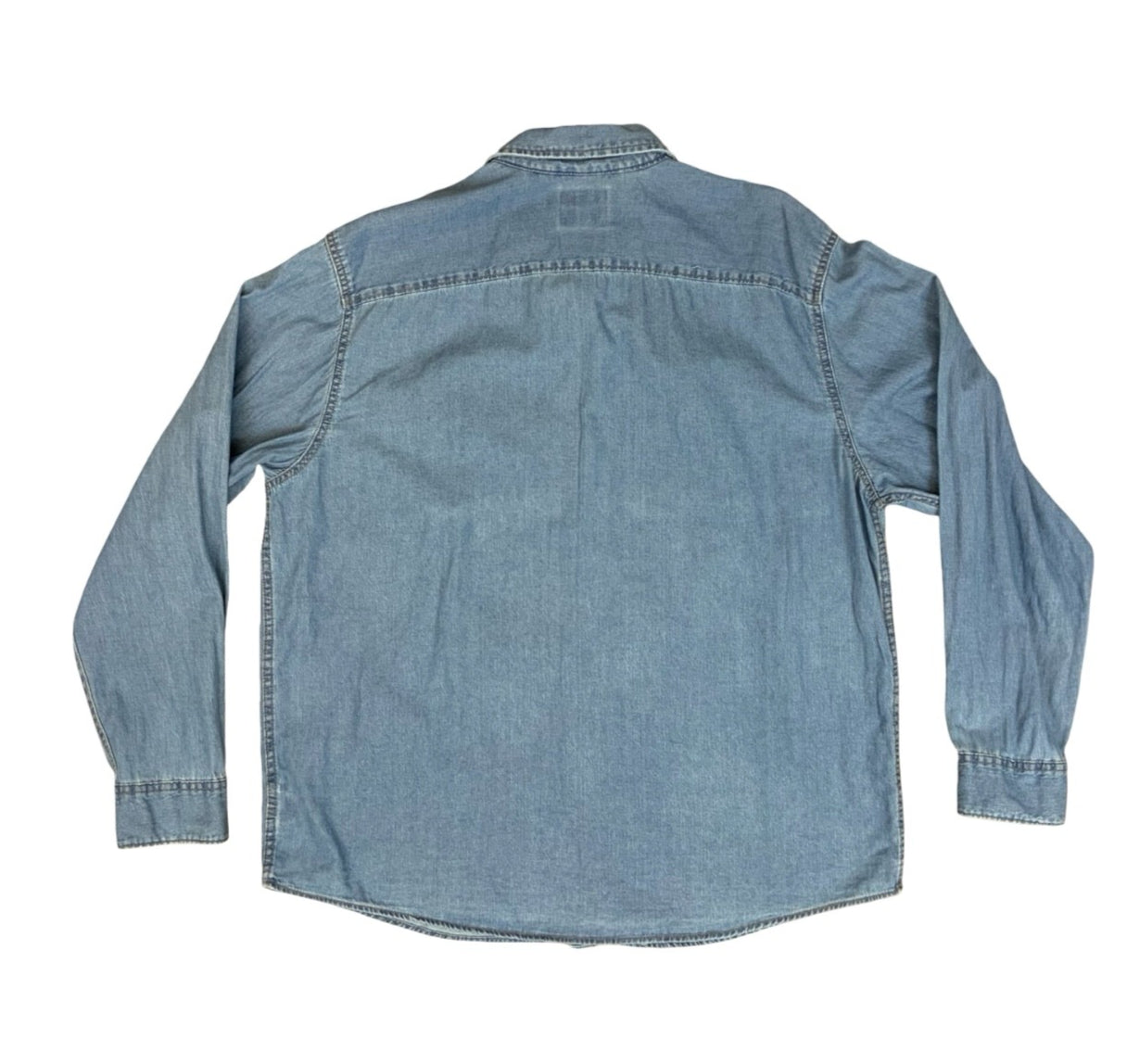 Vtg Wrangler Blue Denim Pearl Snap Western Yoked Cowboy Shirt XL 2XL