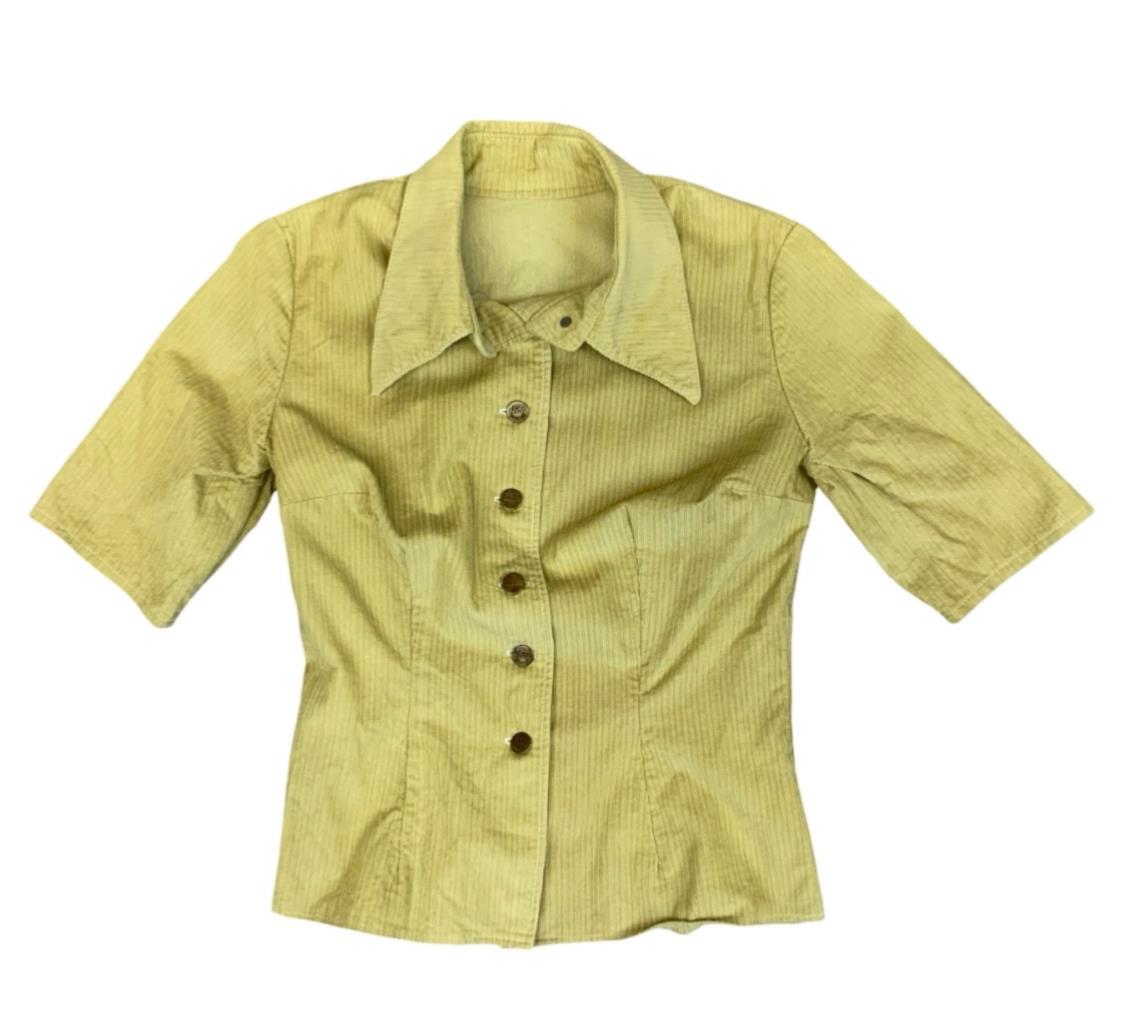 Vtg 70s Ladies Lee Riders Corduroy Short Sleeve Blouse Big Collars S/M UK 10/12