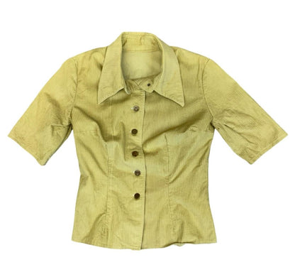 Vtg 70s Ladies Lee Riders Corduroy Short Sleeve Blouse Big Collars S/M UK 10/12