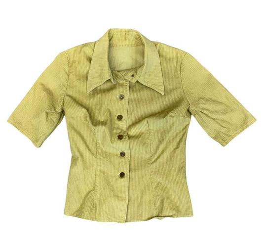Vtg 70s Ladies Lee Riders Corduroy Short Sleeve Blouse Big Collars S/M UK 10/12
