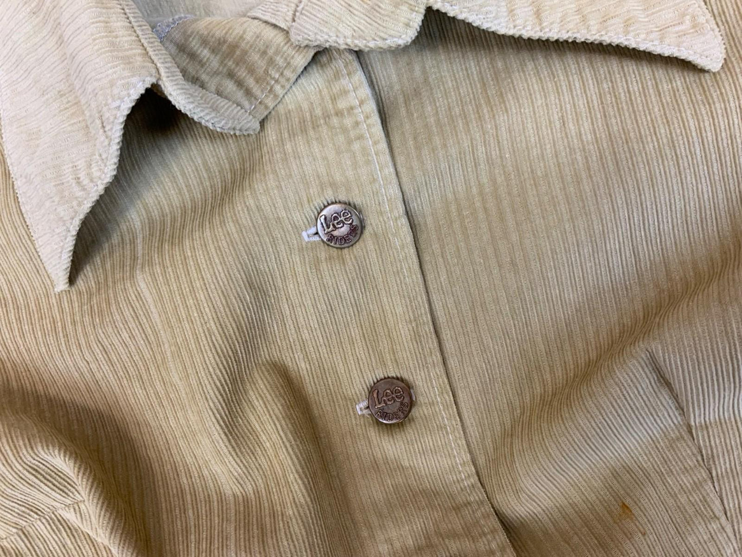 Vtg 70s Ladies Lee Riders Corduroy Short Sleeve Blouse Big Collars S/M UK 10/12