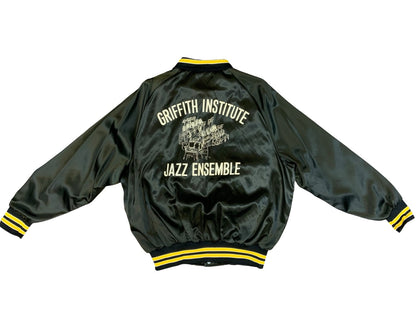 Vtg USA Hilton Black Griffith Institute Jazz Band Nylon Varsity Jacket 2XL