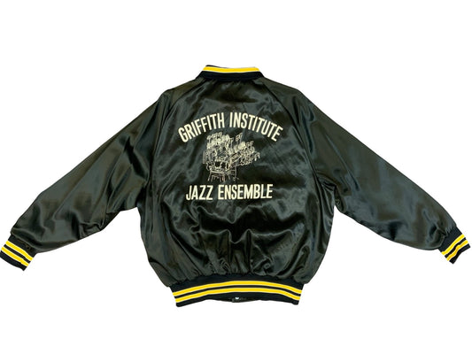 Vtg USA Hilton Black Griffith Institute Jazz Band Nylon Varsity Jacket 2XL