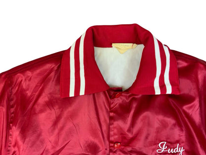 Vtg USA Red Windless Alum Bank Community Fire Co Judy Silky Varsity Jacket S