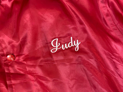 Vtg USA Red Windless Alum Bank Community Fire Co Judy Silky Varsity Jacket S