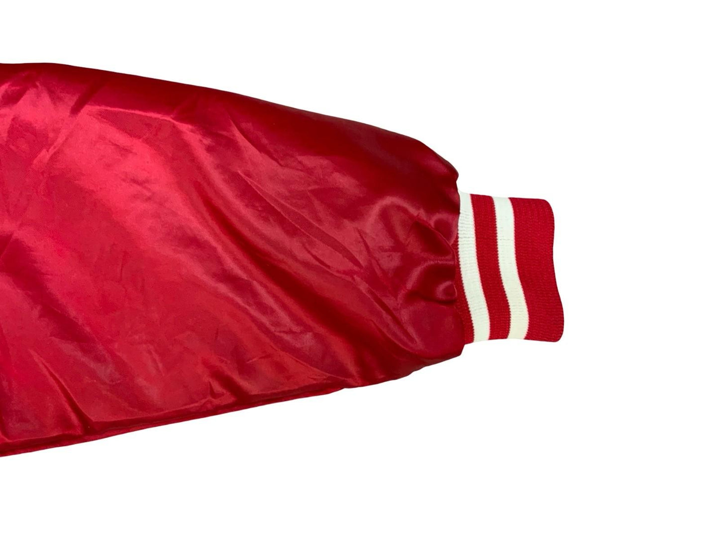 Vtg USA Red Windless Alum Bank Community Fire Co Judy Silky Varsity Jacket S