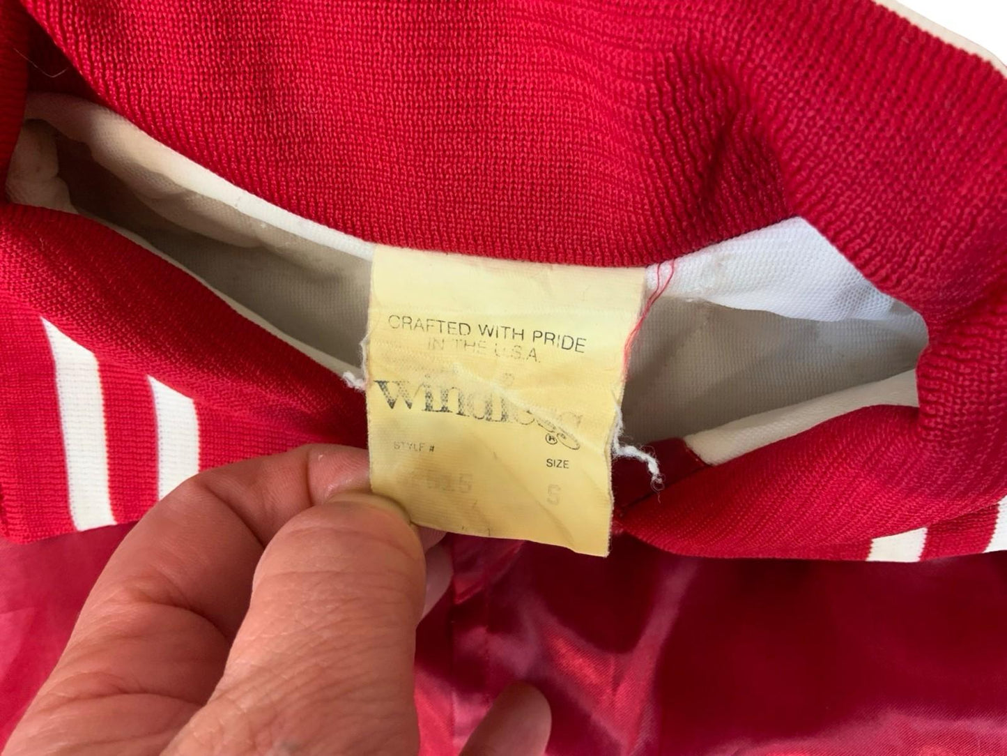 Vtg USA Red Windless Alum Bank Community Fire Co Judy Silky Varsity Jacket S