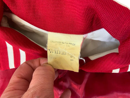 Vtg USA Red Windless Alum Bank Community Fire Co Judy Silky Varsity Jacket S