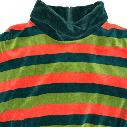 Vtg 70s 'Palmers' Green Orange Striped Velvet Turtle-Neck Casual Jumper S UK 10