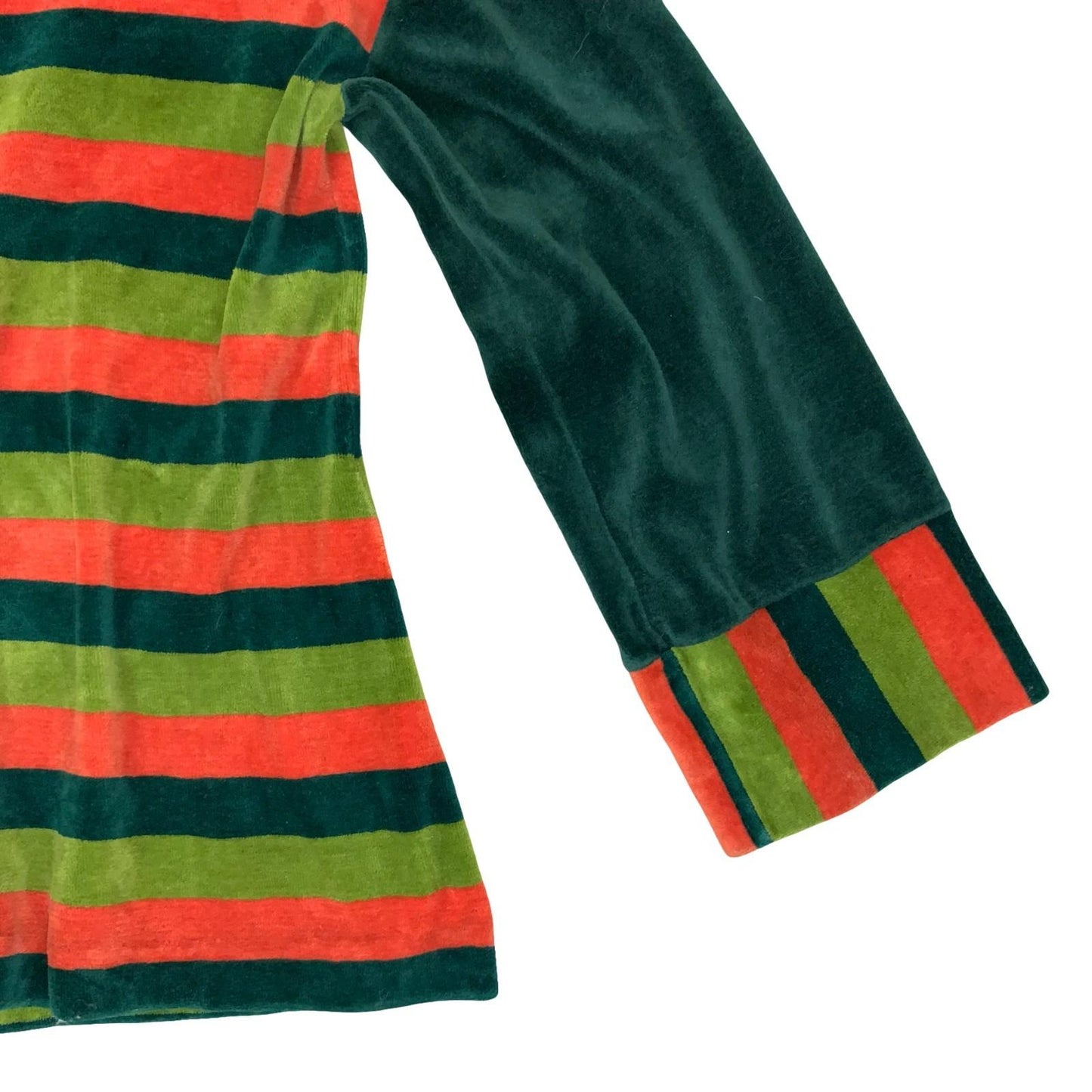 Vtg 70s 'Palmers' Green Orange Striped Velvet Turtle-Neck Casual Jumper S UK 10