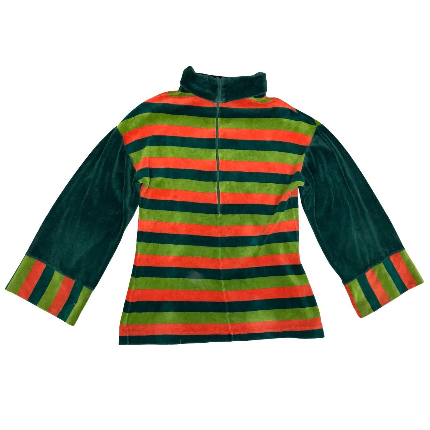 Vtg 70s 'Palmers' Green Orange Striped Velvet Turtle-Neck Casual Jumper S UK 10