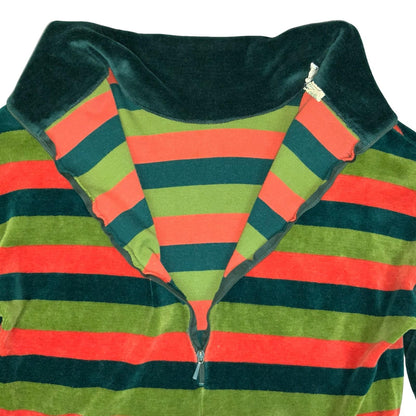 Vtg 70s 'Palmers' Green Orange Striped Velvet Turtle-Neck Casual Jumper S UK 10