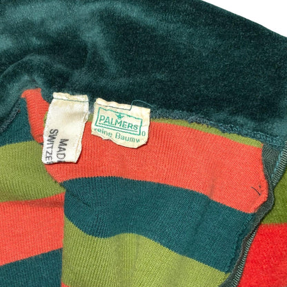 Vtg 70s 'Palmers' Green Orange Striped Velvet Turtle-Neck Casual Jumper S UK 10