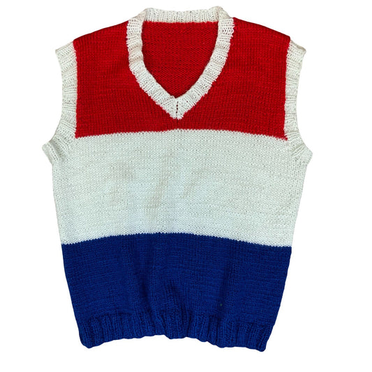 VTG Red White Blue Casual Pullover V-Neck Sleeveless Knit Sweater Vest M UK14