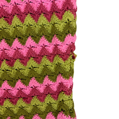 Vtg 90s Y2K Green Pink Chevron Zig-Zag Crochet Knit Casual Sweater Vest S UK 10