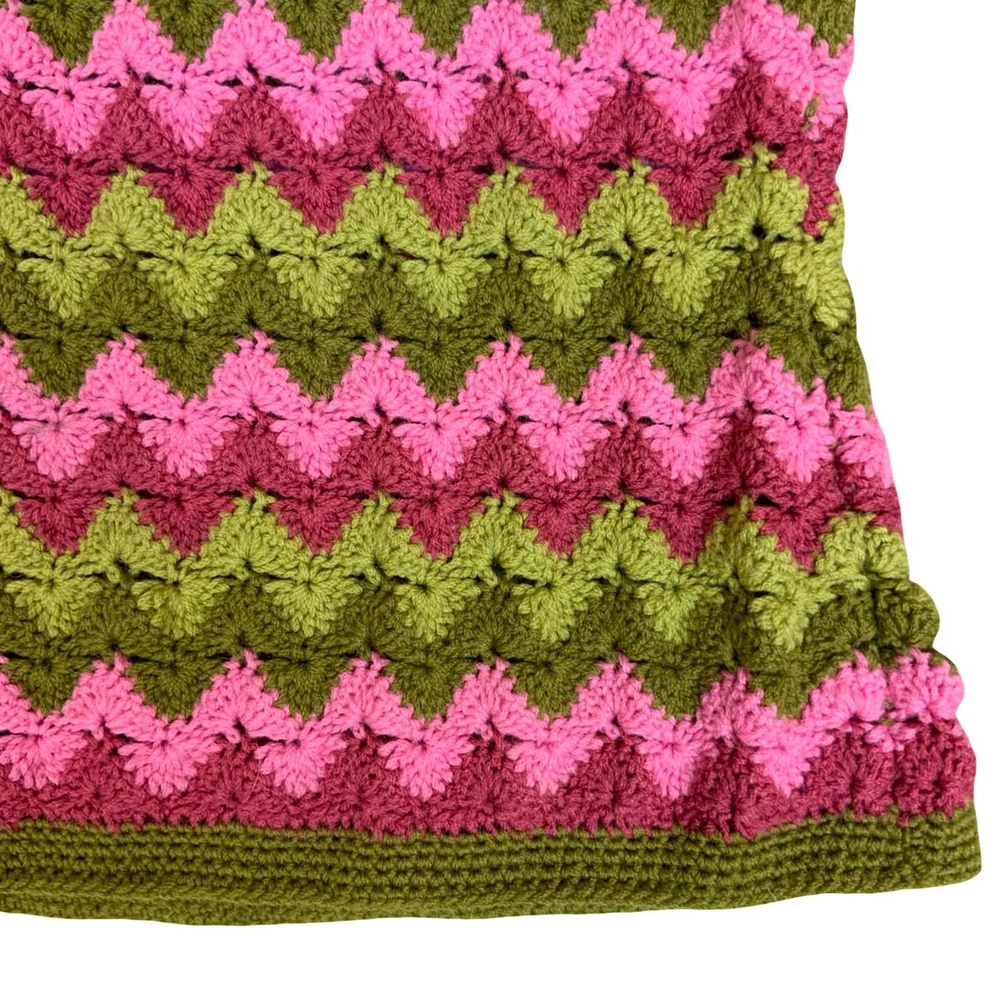 Vtg 90s Y2K Green Pink Chevron Zig-Zag Crochet Knit Casual Sweater Vest S UK 10