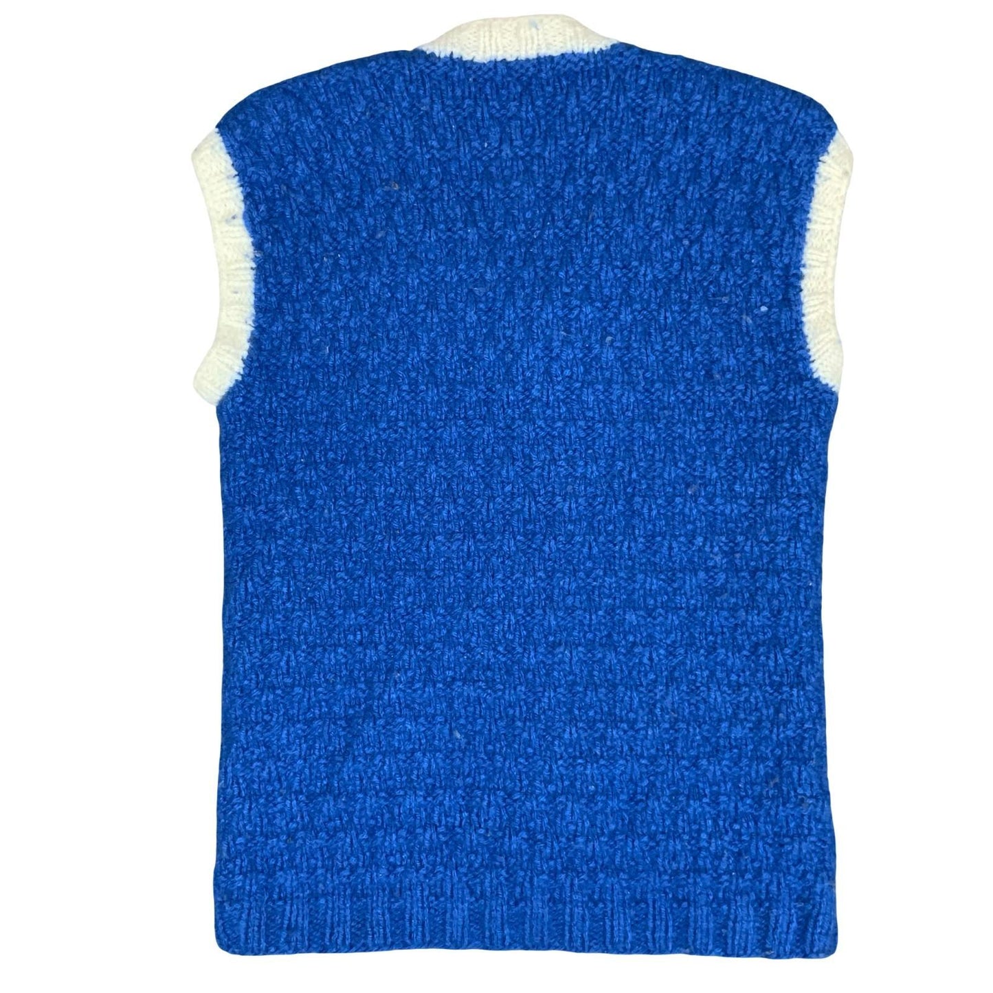 Vtg 70s Blue White Geometric Hand-Made Casual V-Neck Wool Sweater Vest S UK 8