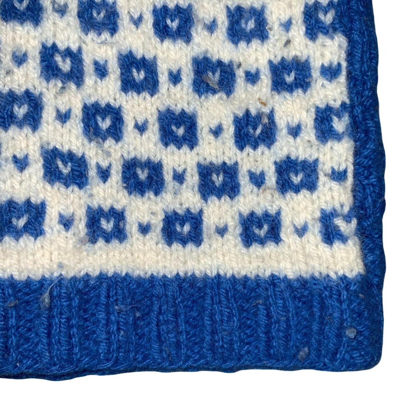 Vtg 70s Blue White Geometric Hand-Made Casual V-Neck Wool Sweater Vest S UK 8