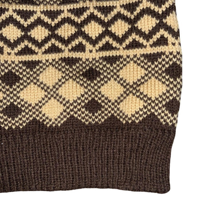 Vtg 70s Brown Beige Geometric Argyle Golf Casual V-Neck Sweater Vest S UK 12