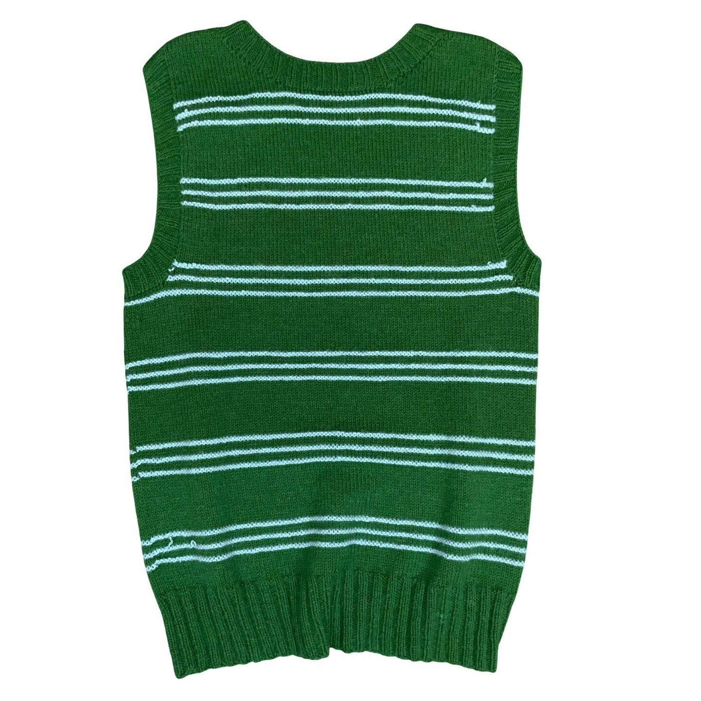 Vtg Green Blue Geometric Snowflake Striped Casual Pullover Sweater Vest S UK 10