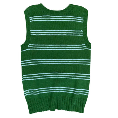 Vtg Green Blue Geometric Snowflake Striped Casual Pullover Sweater Vest S UK 10