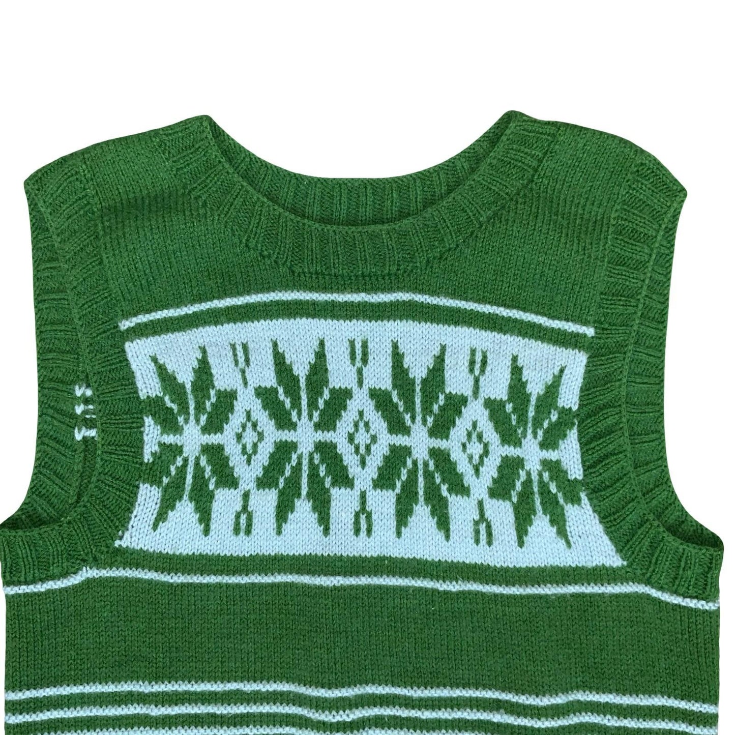 Vtg Green Blue Geometric Snowflake Striped Casual Pullover Sweater Vest S UK 10
