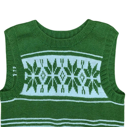 Vtg Green Blue Geometric Snowflake Striped Casual Pullover Sweater Vest S UK 10