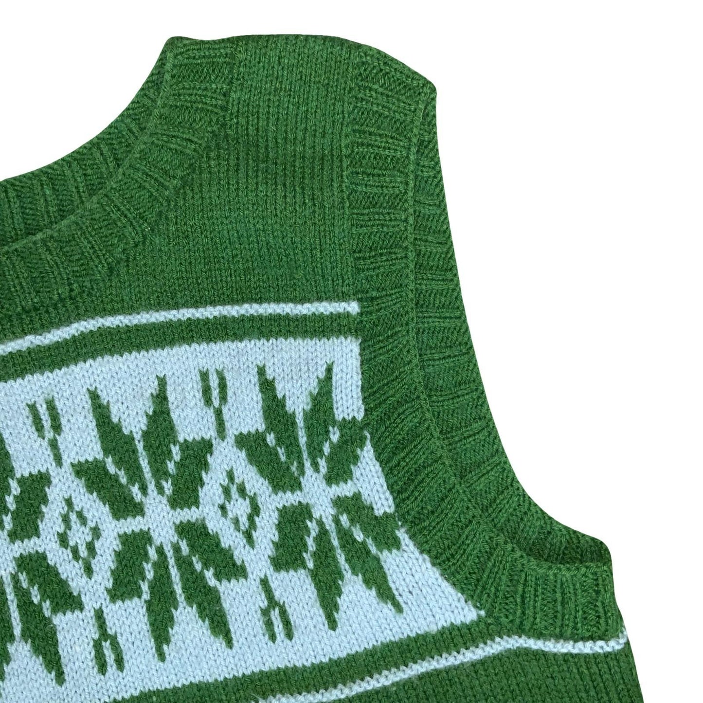 Vtg Green Blue Geometric Snowflake Striped Casual Pullover Sweater Vest S UK 10