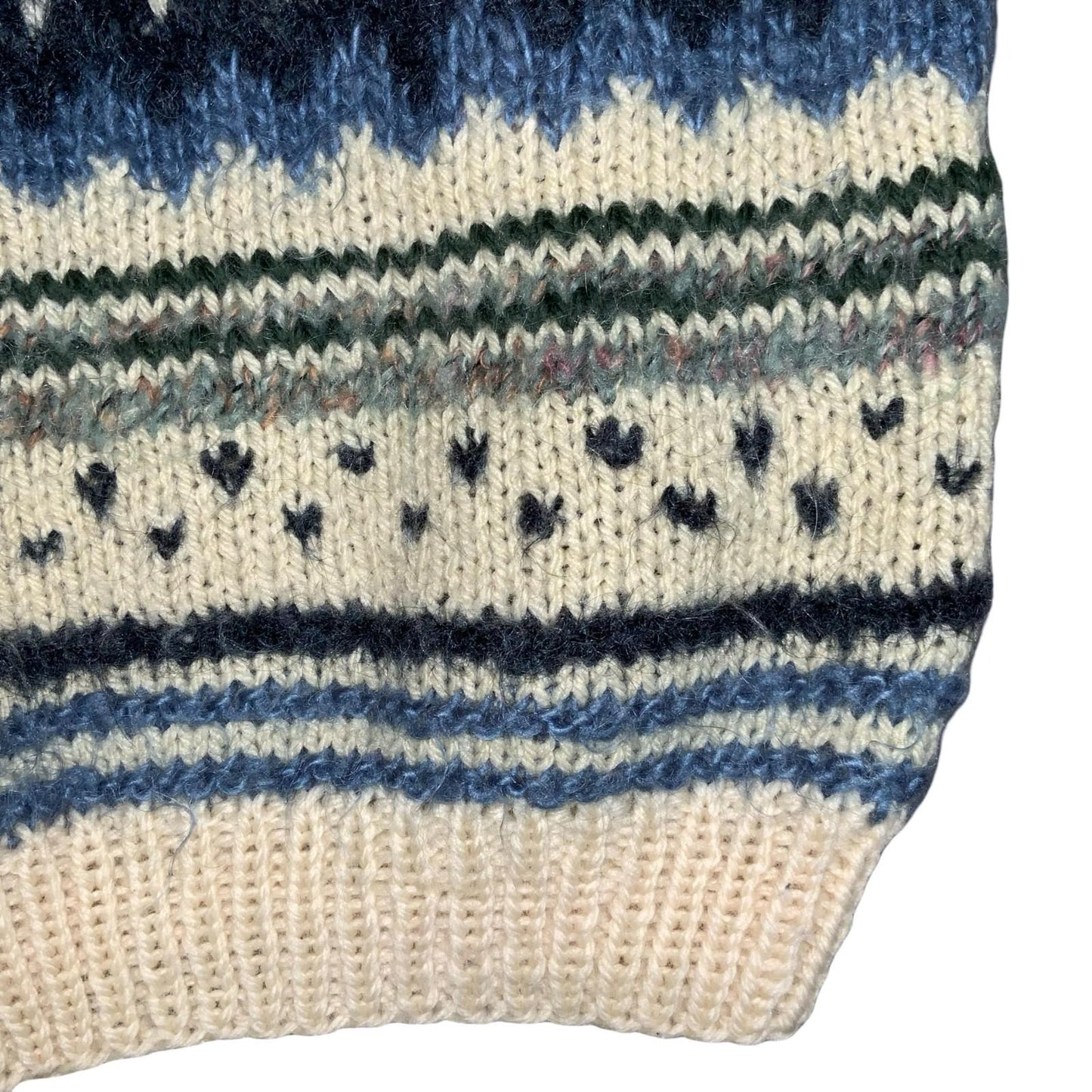 Vtg 70s 80s Blue White Green Geometric Hand-Made Casual Knit Sweater Vest S UK12