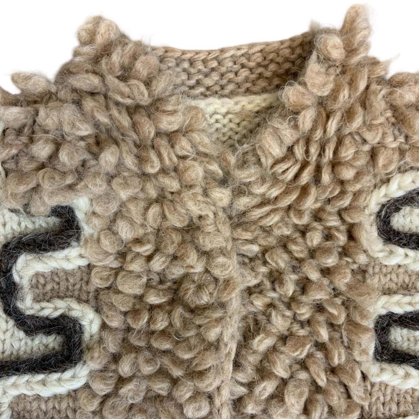 Vtg 70s 80s Beige Cream Embroidered Textured Thick Knitted Wool Cardigan S UK 10