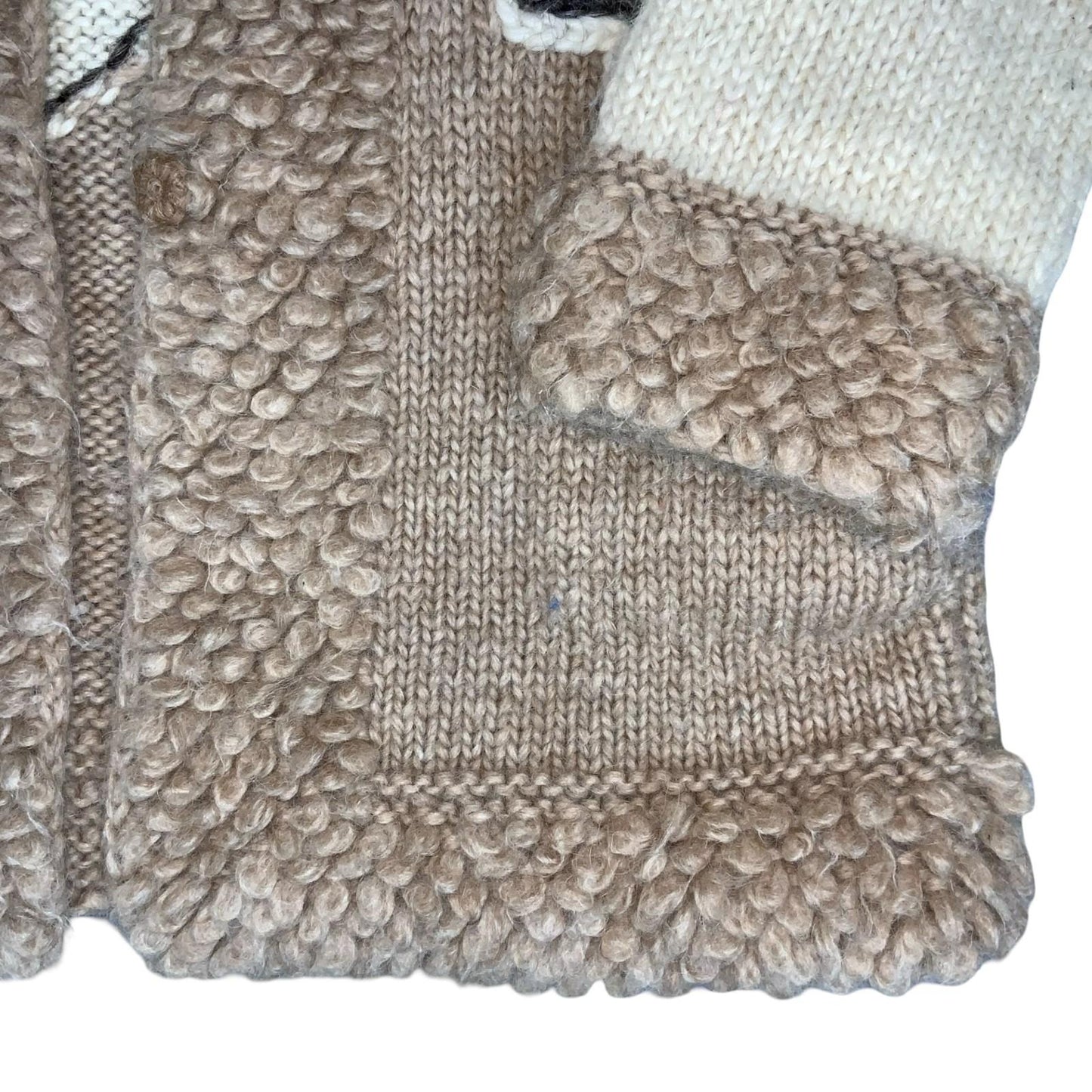 Vtg 70s 80s Beige Cream Embroidered Textured Thick Knitted Wool Cardigan S UK 10